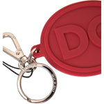 Dolce & Gabbana Red Rubber DG Logo Silver Brass Metal Keyring Keychain SMY10274