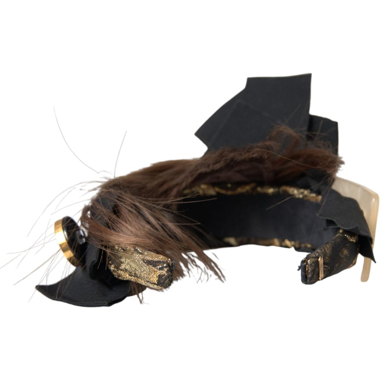 Dolce & Gabbana Black Crystal Button Brown Hair Women Headband Diadem