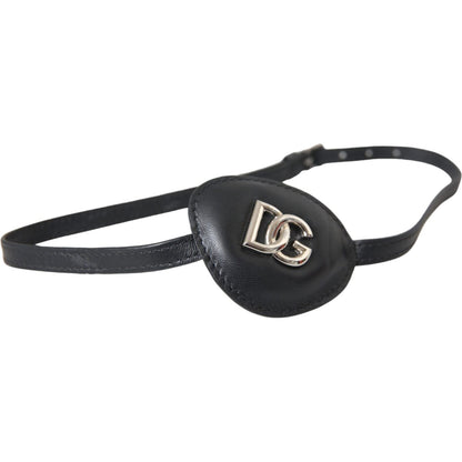 Dolce & Gabbana Black Calfskin Leather Metal DG Logo Eye Patch