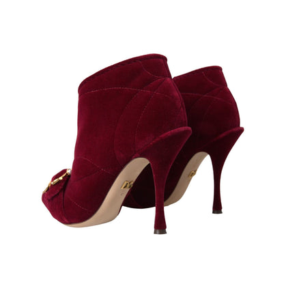 Dolce & Gabbana Dark Red Velvet Devotion Buckle Boots Shoes