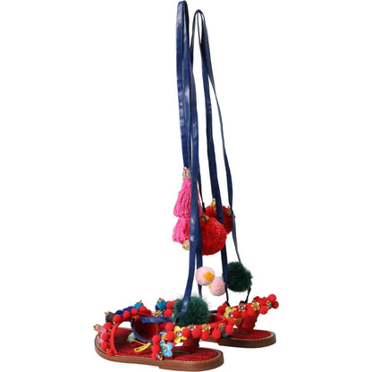 Dolce & Gabbana Multicolor Pom Pom Fur Wrap Sandals Shoes