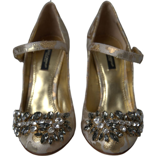 Dolce & Gabbana Gold Jacquard Crystal Mary Janes Pumps Shoes LA10958-35