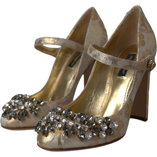 Dolce & Gabbana Gold Jacquard Crystal Mary Janes Pumps Shoes LA10958-35