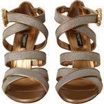 Dolce & Gabbana Bronze Crystal Strap Heels Sandals Shoes LA11158-37