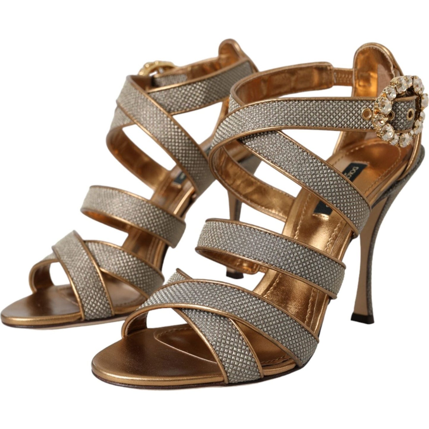 Dolce & Gabbana Bronze Crystal Strap Heels Sandals Shoes LA11158-37