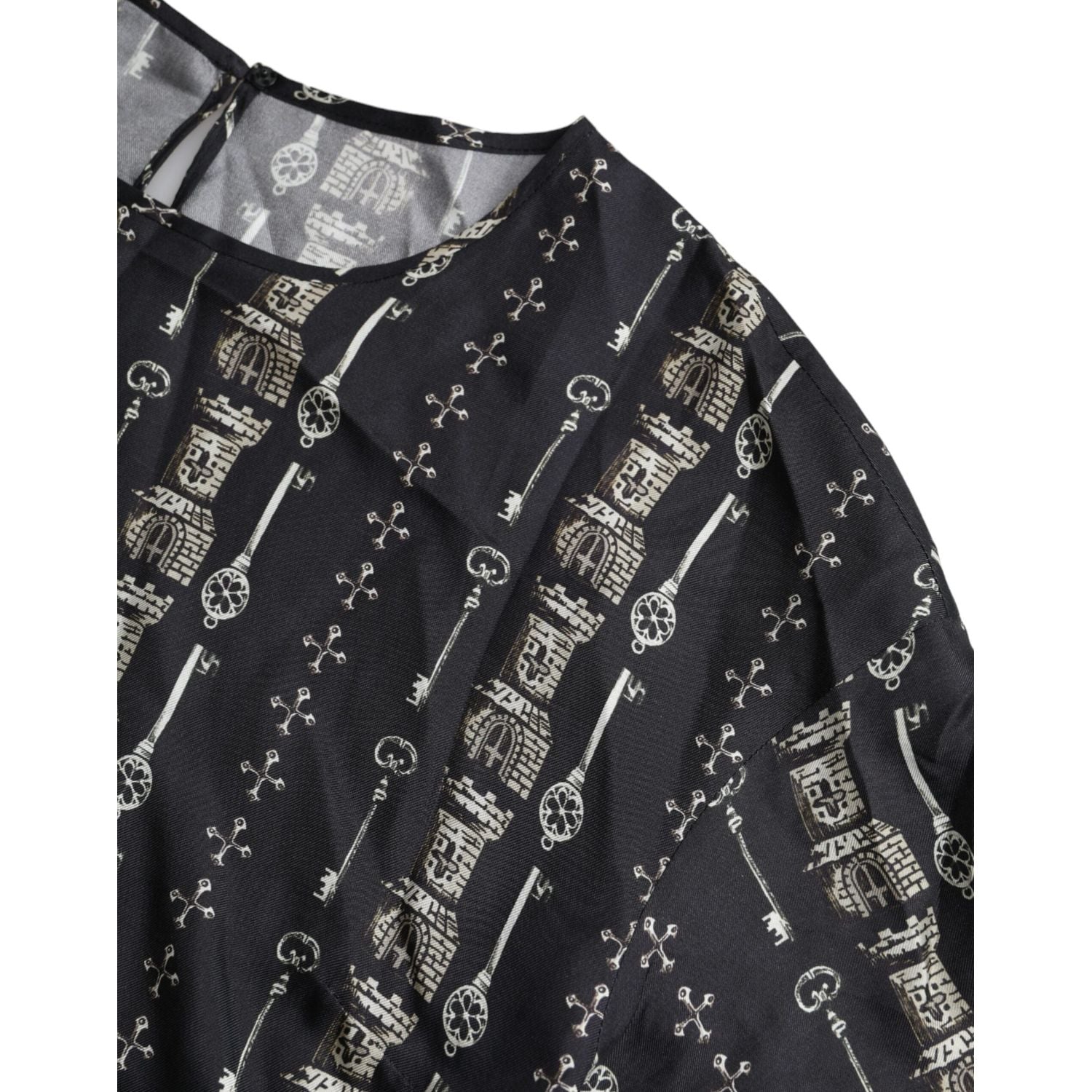 Dolce & Gabbana Black Key Castle Print Silk Blouse T-shirt