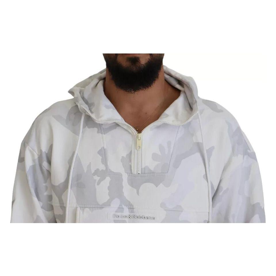 Dolce & Gabbana White Camouflage Hooded Sweatshirt Sweater