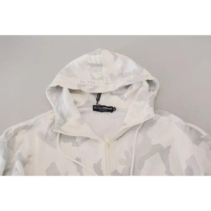 Dolce & Gabbana White Camouflage Hooded Sweatshirt Sweater