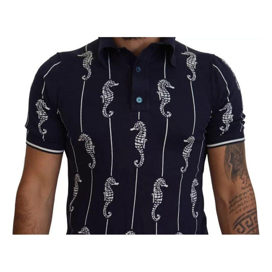 Dolce & Gabbana Dark Blue Sea Horse Collared Polo T-shirt TSH83914-50