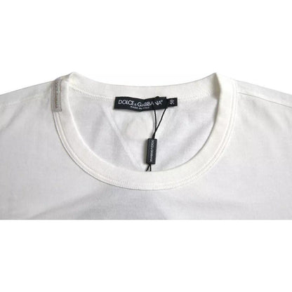 Dolce & Gabbana White Logo Floral Cotton Crew Neck T-shirt