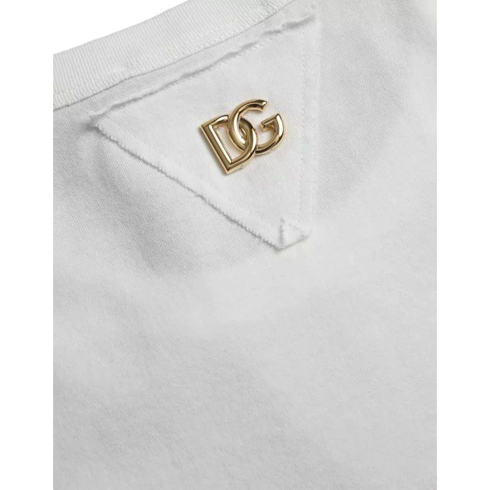 Dolce & Gabbana White Logo Floral Cotton Crew Neck T-shirt