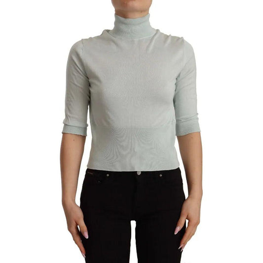 Dolce & Gabbana Mint Green 3/4 Sleeves Turtle Neck Silk Top TSH7164-40