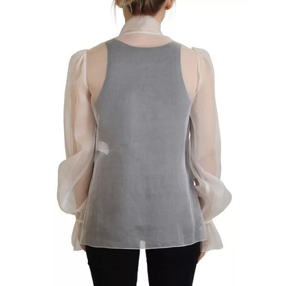 Dolce & Gabbana White Ascot Collar Long Sleeves Blouse Top