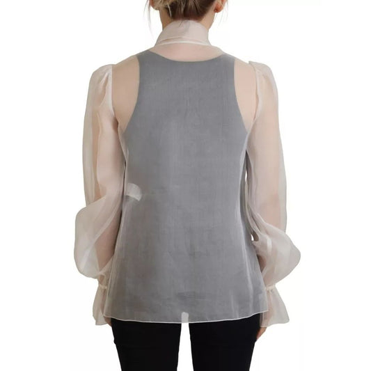 Dolce & Gabbana White Ascot Collar Long Sleeves Blouse Top
