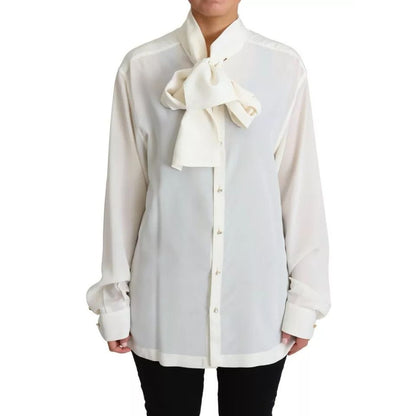 Dolce & Gabbana White Blouse Ascot Collar Shirt Silk Top