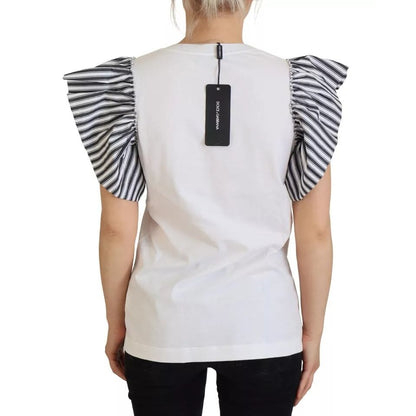 Dolce & Gabbana White Striped Short Sleeves Pullover Top