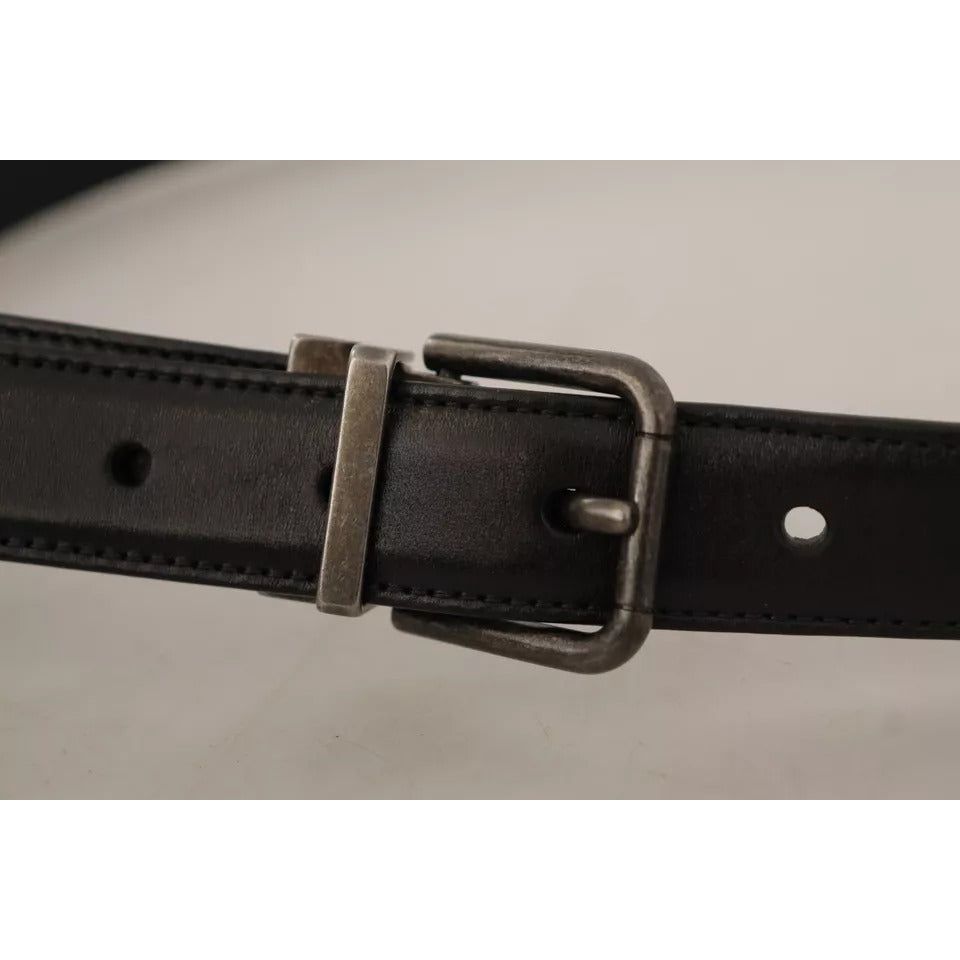 Dolce & Gabbana Black Calf Leather Vintage Logo Metal Buckle Belt