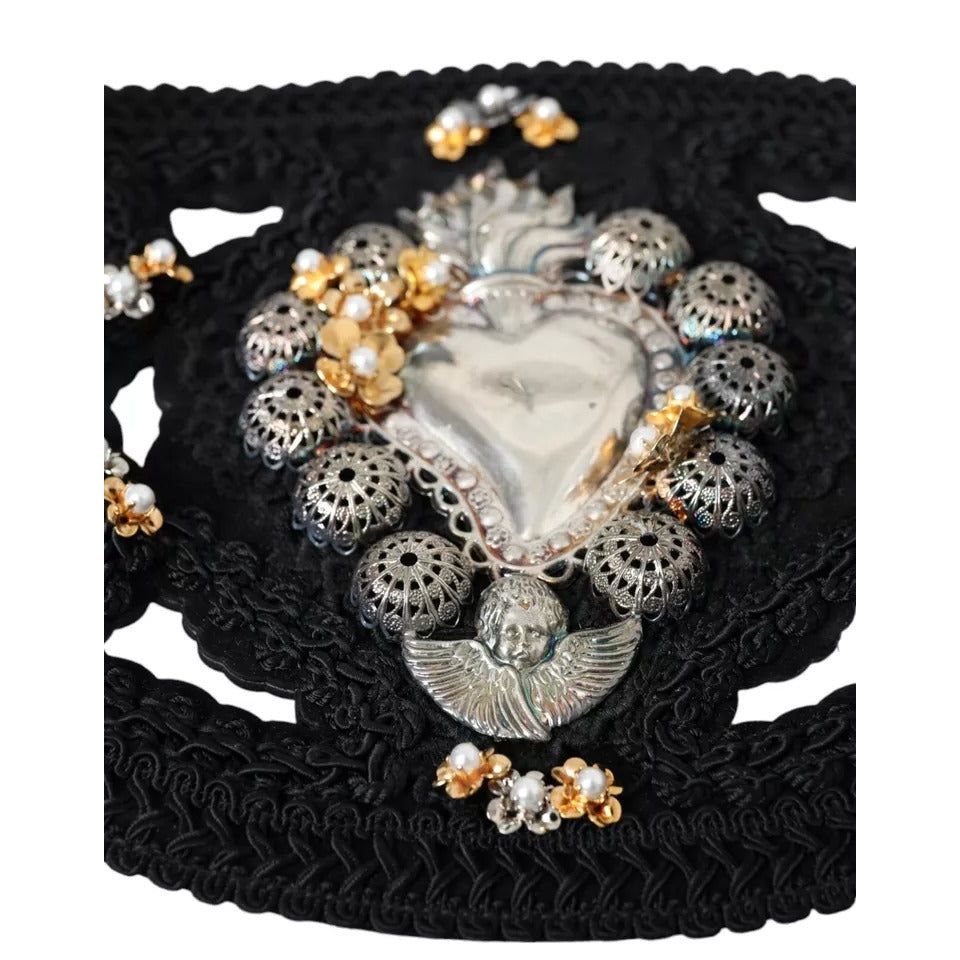 Dolce & Gabbana Black Canvas Embellished Waist Women Belt