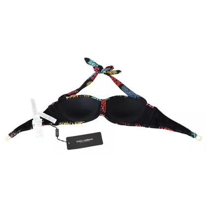 Dolce & Gabbana Black Corals Print Swimsuit Beachwear Bikini Top