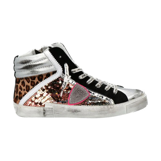 Philippe Model Elegant Gray Leather Sneakers with Sequin Details PH-10952-IT36|XXS