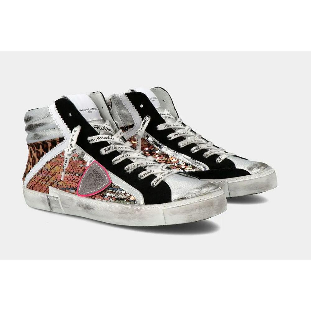 Philippe Model Elegant Gray Leather Sneakers with Sequin Details PH-10952-IT36|XXS