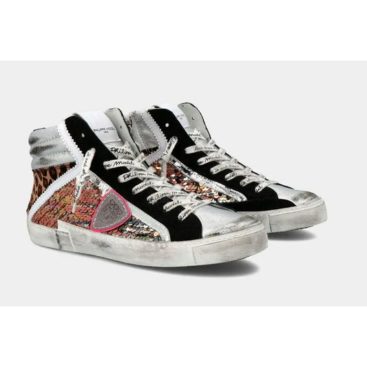 Philippe Model Elegant Gray Leather Sneakers with Sequin Details PH-10952-IT36|XXS