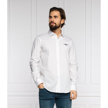 Aeronautica Militare "White Cotton Men's Shirt with Slim Fit Design"