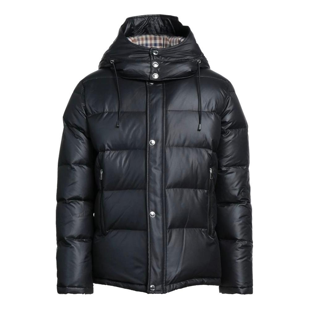 Aquascutum Black Polyester Men Jacket with Removable Hood