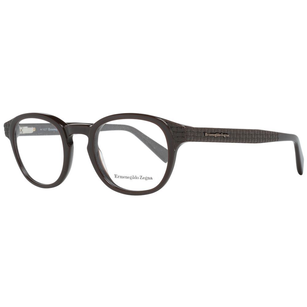 Ermenegildo Zegna Brown Men Glasses Frame full-rim plastic round frames with spring hinge and branded case included.