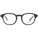 Ermenegildo Zegna Brown Men Glasses Frame, plastic full-rim style with spring hinge, size 48-22-145, includes branded case.