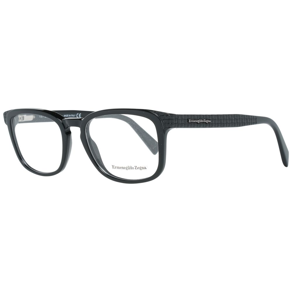 Ermenegildo Zegna Black Men Glasses Frame, full-rim plastic rectangle design with branded case and demo lenses.