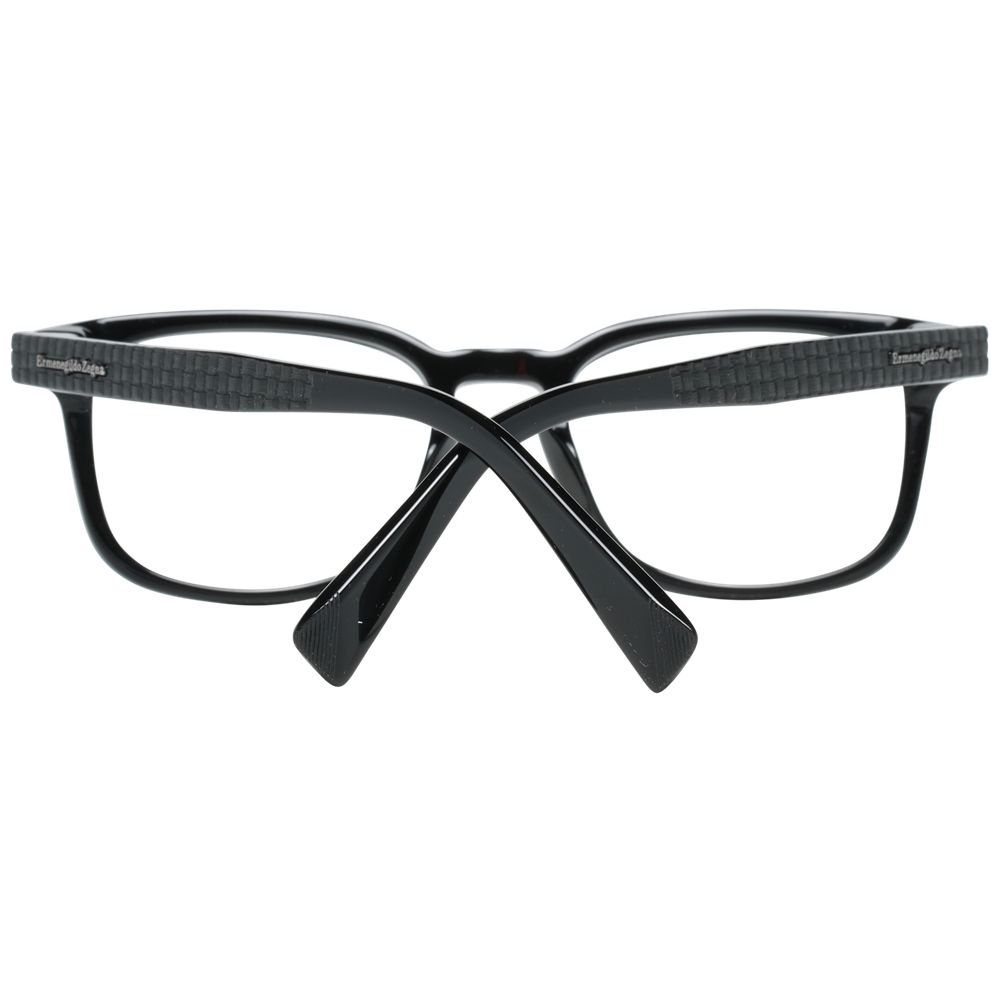 Ermenegildo Zegna Black Men Glasses Frame, full-rim plastic in black, rectangle style with spring hinge, 52-19-145 size.