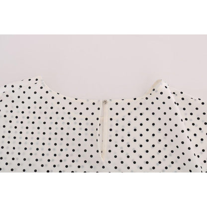 Dolce & Gabbana White Polka Dotted Silk T-shirt Top