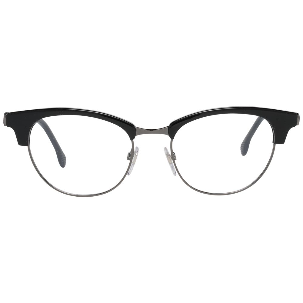 Lozza Black Women Glasses Frame in full-rim round style, black plastic material, size 50-18-140, with demo lenses.