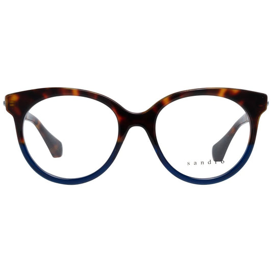 Sandro Blue Women Glasses Frame in metal and plastic, size 48-17-135 with full-rim butterfly style, featuring demo lenses and branded case.