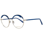 Emilio Pucci Blue Women Glasses Frame with metal and plastic, gold full-rim, size 54-19-140, includes branded case.