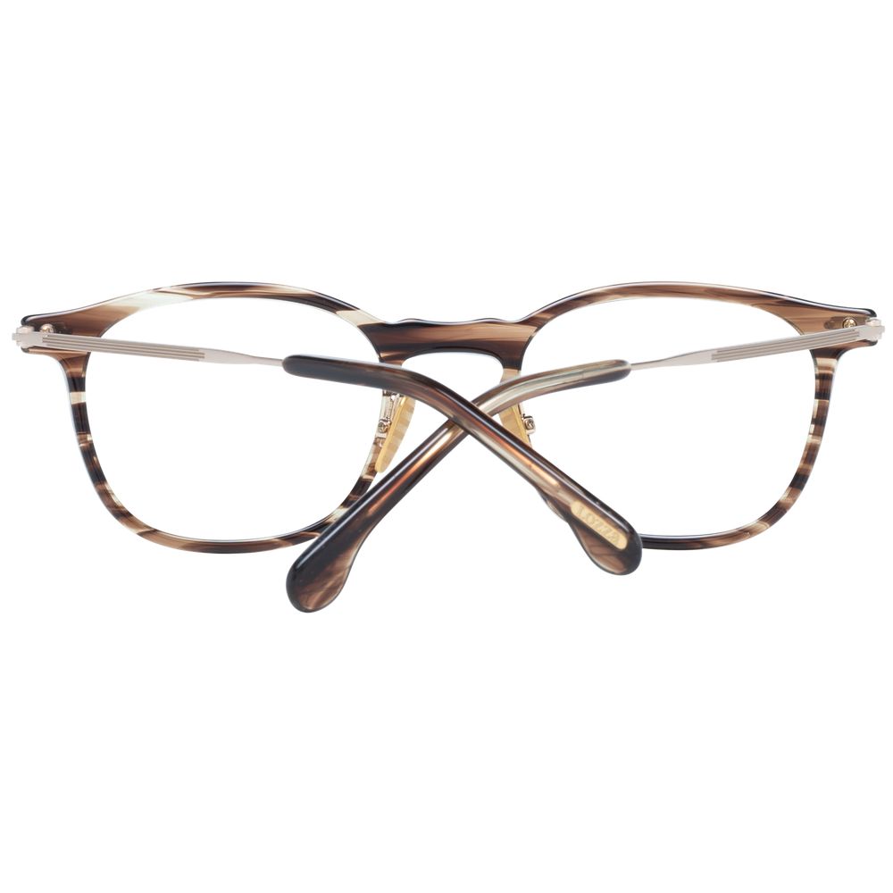 Lozza Brown Men Glasses Frame, full-rim rectangle style with 50-22-145 size, brown plastic, includes branded case, no spring hinge