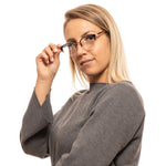 Lozza Brown Unisex Glasses Frame worn by woman, metal & plastic half-rim, square style, size 48-24-140, brown color.