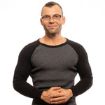 Lozza Brown Unisex Glasses Frame worn by a person in a black and gray sweater.