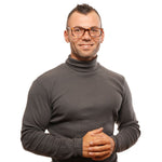 Man wearing BMW Brown Men Optical Frames with multicolor metal and plastic frame, demo lenses, style trapezium, full-rim design.