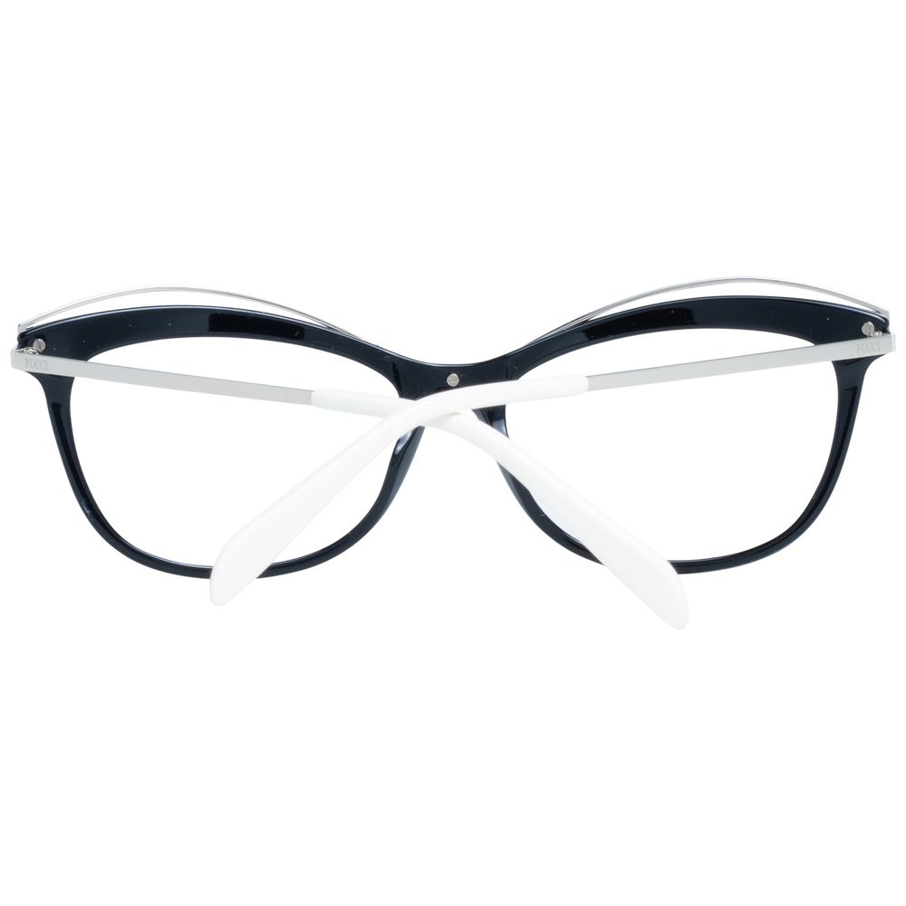 Emilio Pucci Black Women Glasses Frame in full-rim cat eye style with multicolor accents, featuring demo lenses.