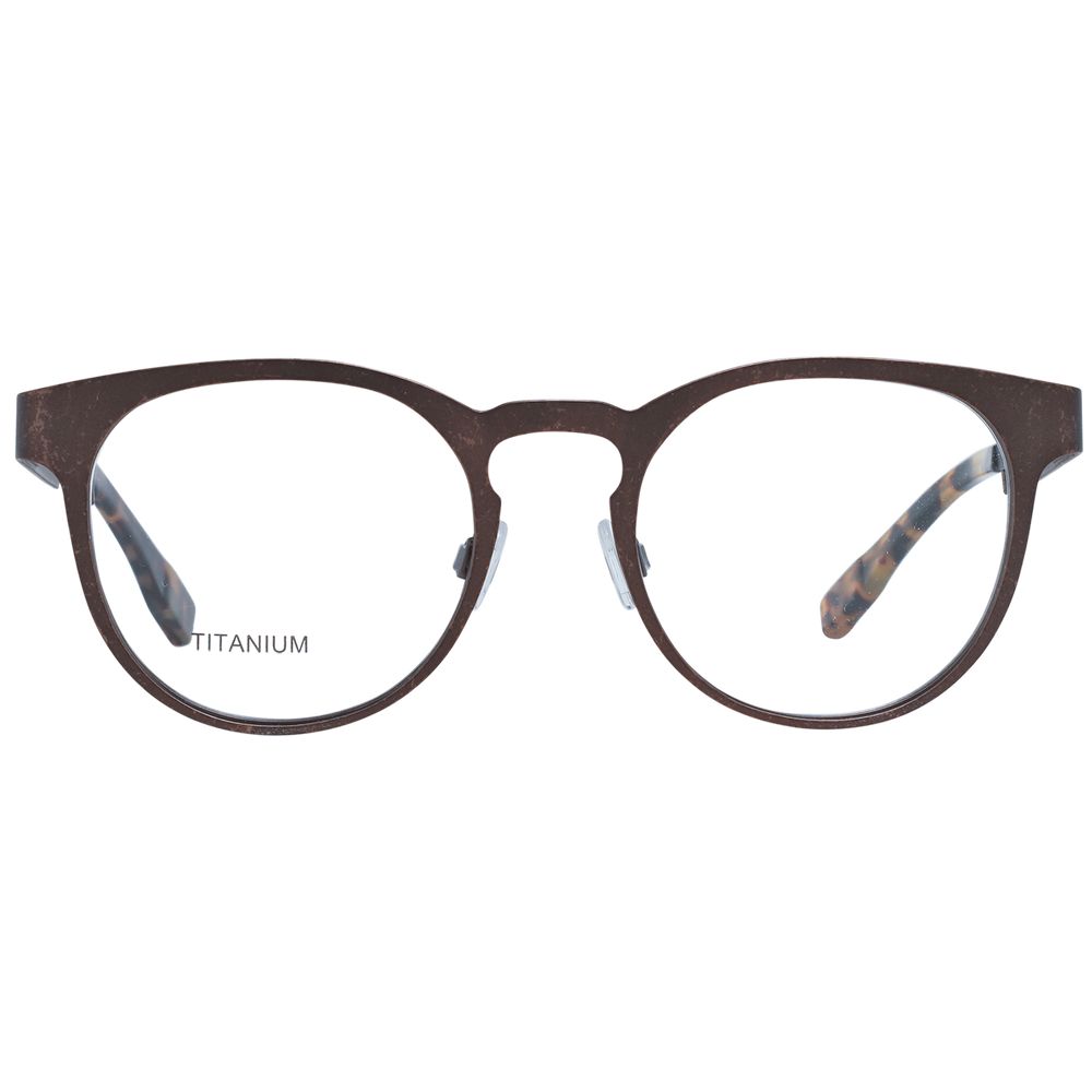Ermenegildo Zegna Bronze Men Glasses Frame, round full-rim titanium eyewear for men, size 48-19-140, includes branded case.