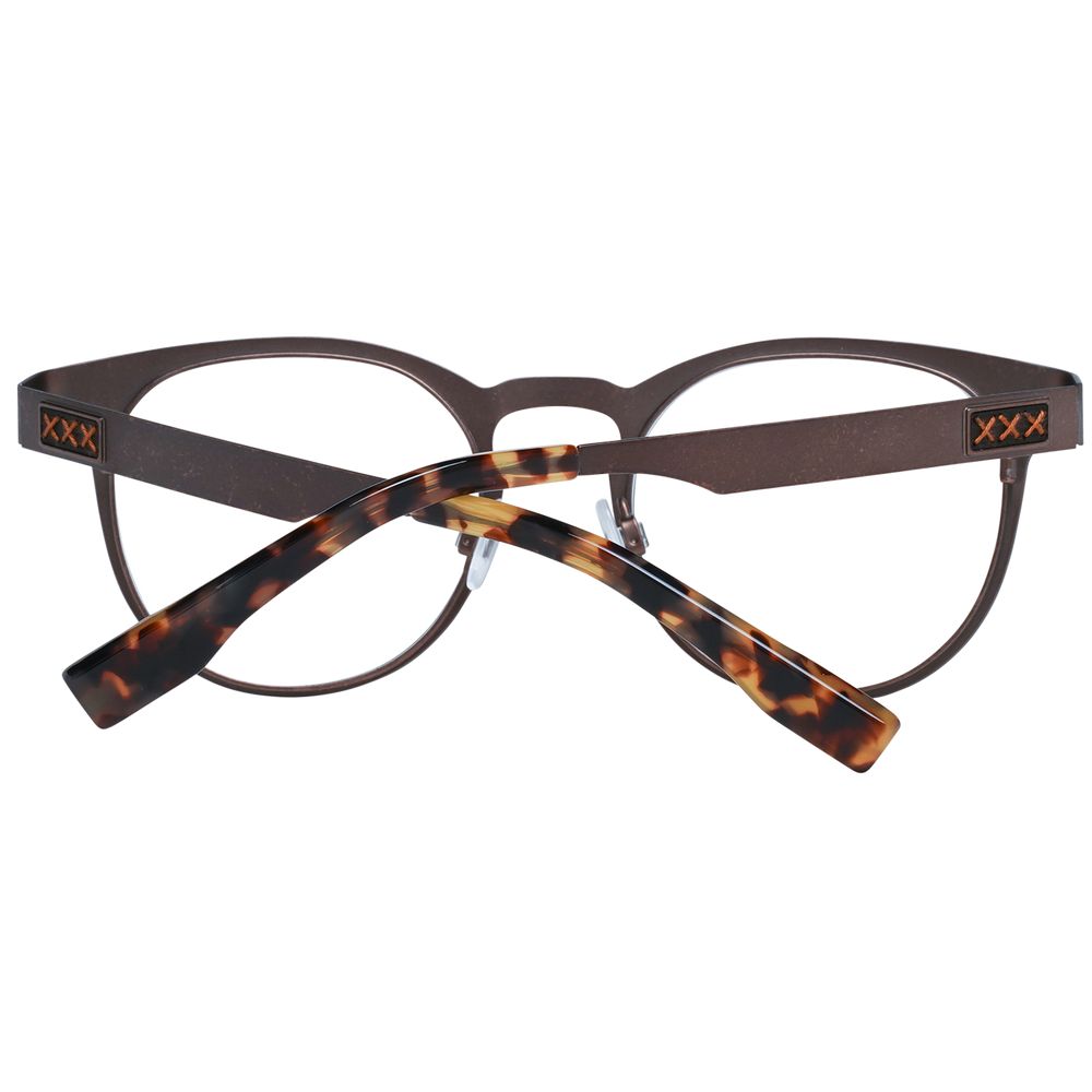 Rear view of Ermenegildo Zegna Bronze Men Glasses Frame with full-rim titanium construction and tortoise shell temples.