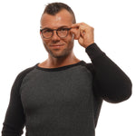 Man wearing Ermenegildo Zegna Bronze Men Glasses Frame, adjusting full-rim titanium glasses, stylish and modern eyewear for men.