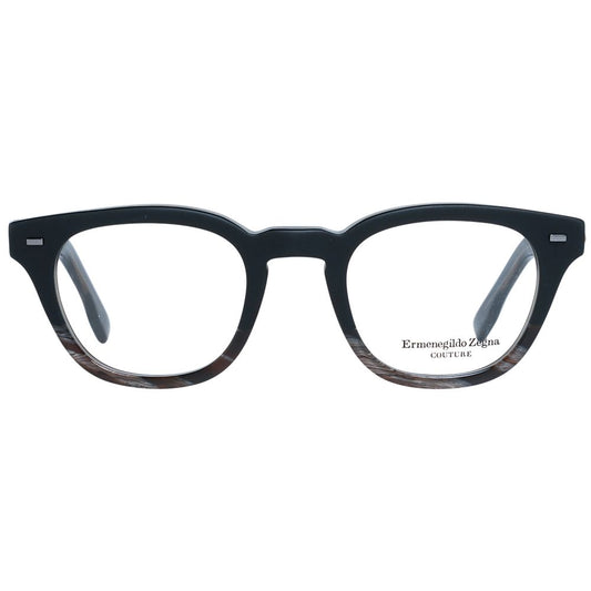 Ermenegildo Zegna Black Men Glasses Frame, full-rim black plastic trapezium style, size 48-22-145, with demo lenses, including branded case.