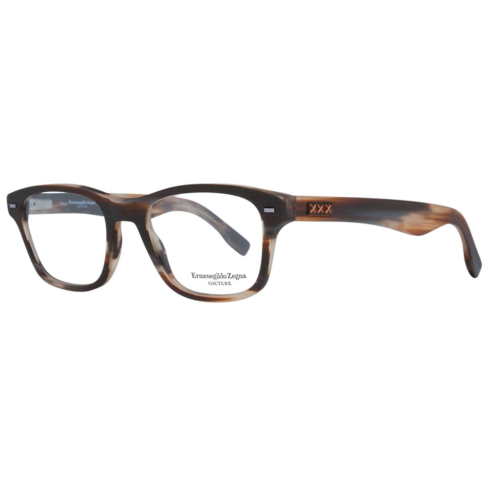 Ermenegildo Zegna Brown Men Glasses Frame, full-rim trapezium style, plastic material, size 53-19-145.