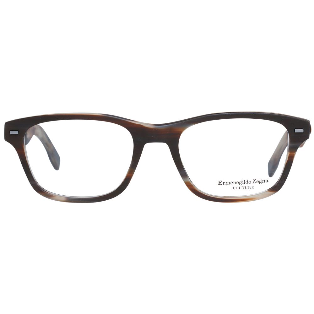 Ermenegildo Zegna Brown Men Glasses Frame, trapezium style, plastic material, full-rim, 53-19-145 size, includes branded case.