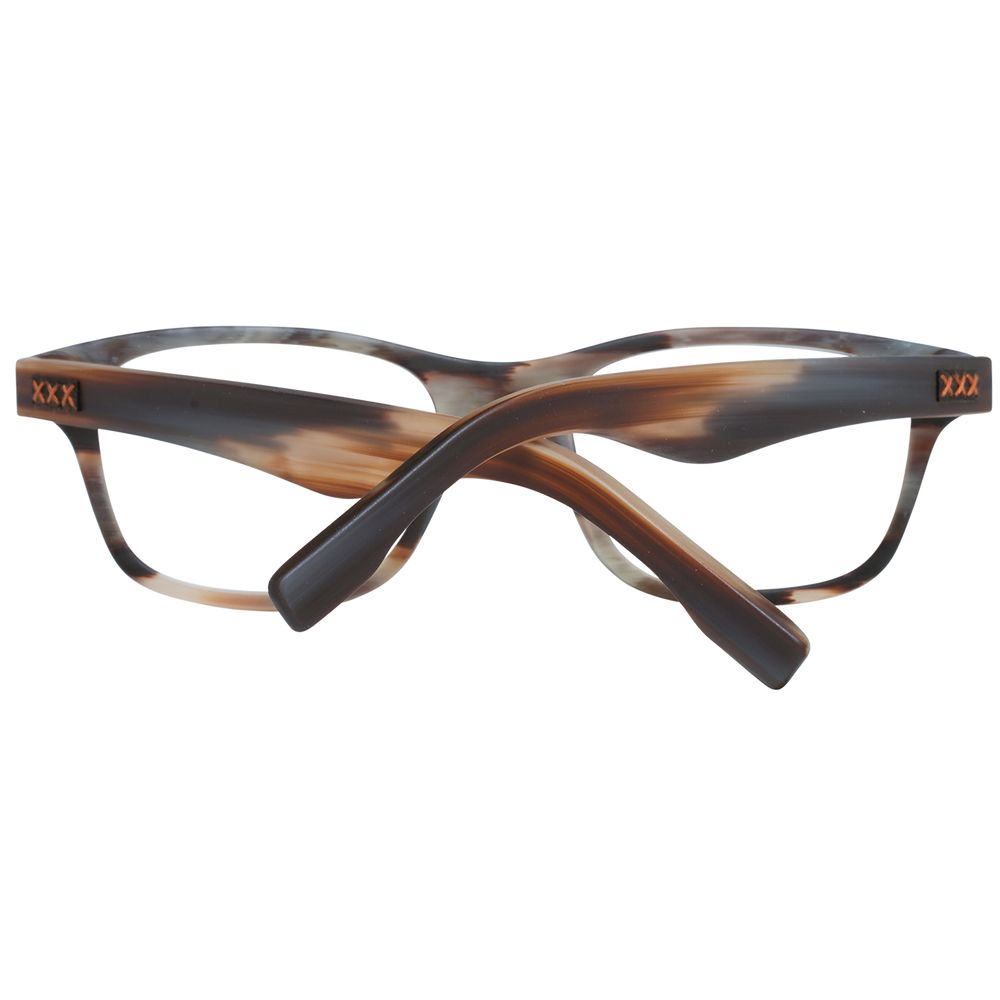 Ermenegildo Zegna Brown Men Glasses Frame in plastic with full-rim trapezium style, featuring spring hinge and case, size 53-19-145.