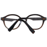 Ermenegildo Zegna Brown Men Glasses Frame with round full-rim tortoise design made of horn material, featuring demo lenses.