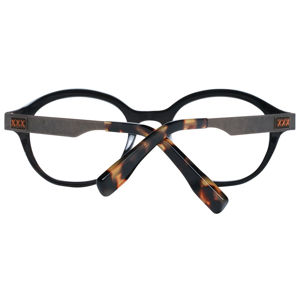 Ermenegildo Zegna Brown Men Glasses Frame, full-rim, round style, brown horn frame, demo lenses, 48-19-145 dimensions, branded case included.